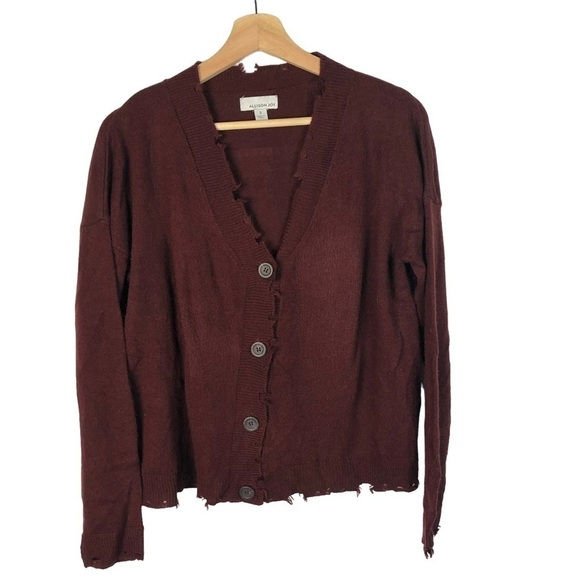 Evereve Allison Joy Red Distressed Button Down Cardigan Sweater S - Picture 2 of 5
